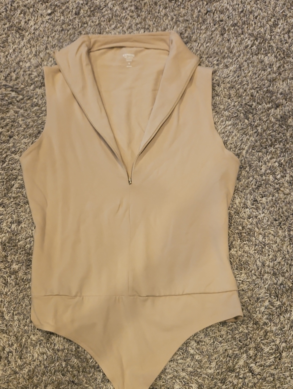 Express Sleeveless Hooded V-Neck Bodysuit in Tan